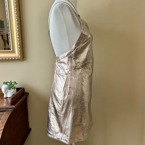 For Love & Lemons Luna Metallic Rose Gold Faux Leather Mini Dress Size S NWT - Picture 9 of 10
